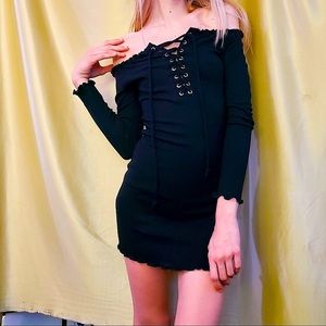 Lace Up Long Sleeved Dress